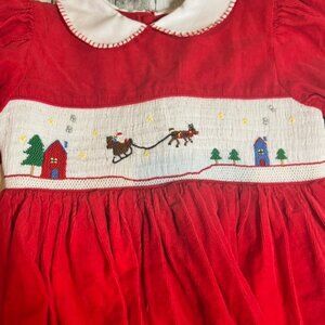 Carriage Boutique Christmas Scene Smocked Cord Dress Sz 3T